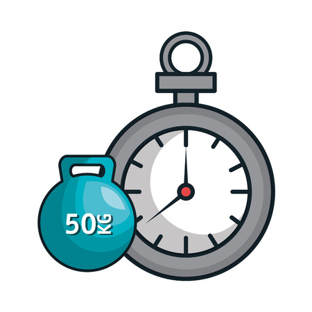 sport gym dumbbells equipment and chronometer time device icon. vector illustrationのイラスト素材