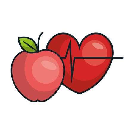 red apple and cardio pulse heart. vector illustrationのイラスト素材