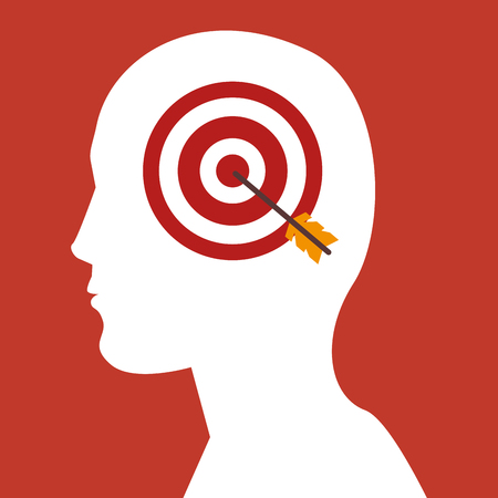 human head profile with target and bow icon over red background. vector illustrationのイラスト素材