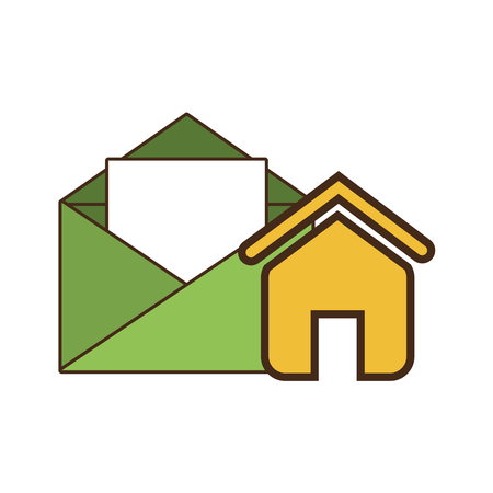 green envelope opened with house icon. vector illustrationのイラスト素材