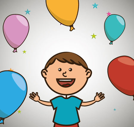 avatar boy with colorful balloons. happy birthday theme. vector illustrationのイラスト素材