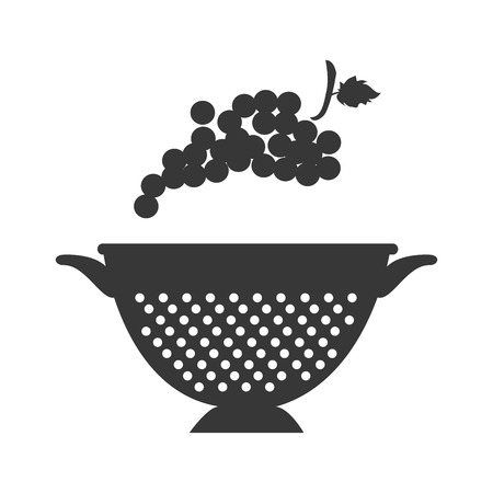 bunch of grapes fresh fruit and kitchen colander silhouette. vector illustrationのイラスト素材