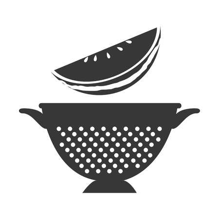 watermelon fresh fruit and kitchen colander silhouette. vector illustrationのイラスト素材