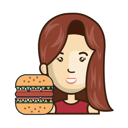 avatar woman with burger fast food. vector illustrationのイラスト素材