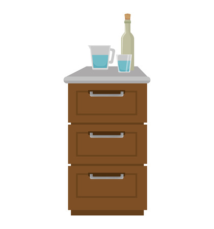 kitchen furniture wooden drawers and bottle and cup. vector illustrationのイラスト素材