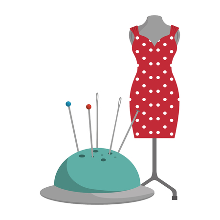 pincushion with pins and needles and garments  icon. colorful design. vector illustrationのイラスト素材
