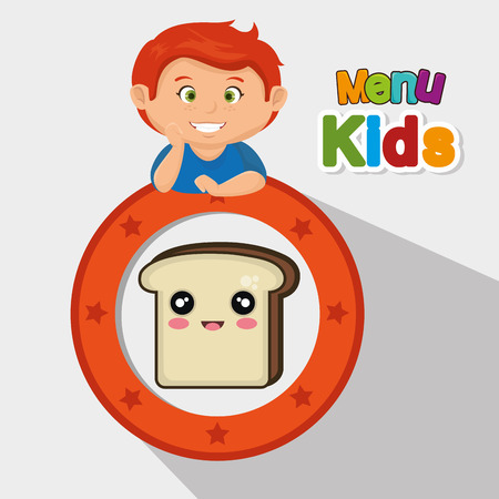 avatar kid and slice loaf cartoon with happy expression face. menu kids theme colorful design. vector illustrationのイラスト素材