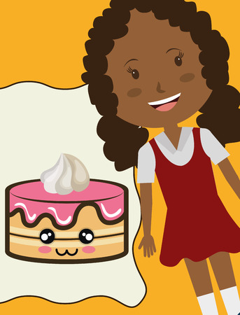 avatar girl smiling with sweet cake cartoon with happy face. vector illustrationのイラスト素材
