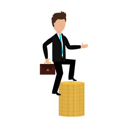 avatar business man wearing suit an tie cartoon with gold coins. vector illustrationのイラスト素材