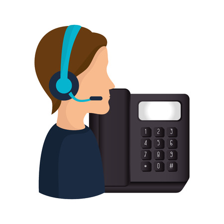 avatar man with headset and telephone icon. call center and customer support. colorful design. vector illustrationのイラスト素材