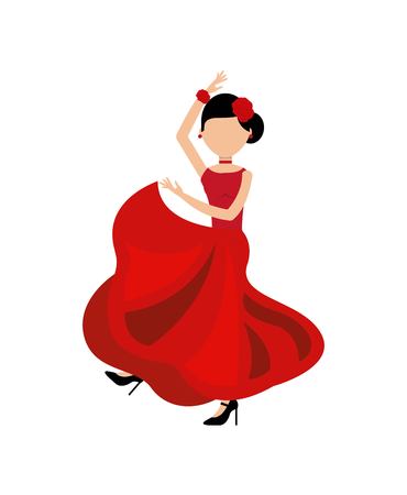 woman dancing flamenco classic icon of Spanish culture vector illustration designのイラスト素材