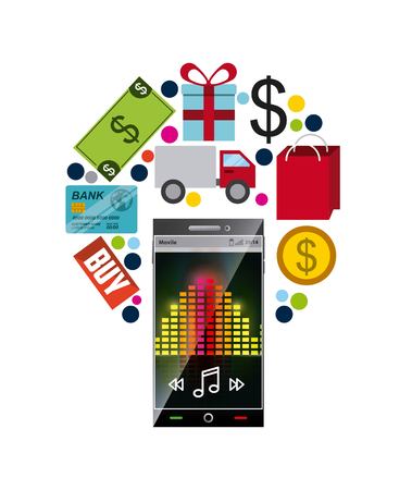 mobile music commerce online vector illustration designのイラスト素材