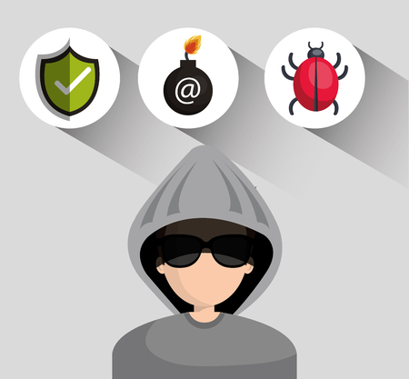 avatar man hacker and informatic alert security system icon set. colorful design. vector illustrationのイラスト素材