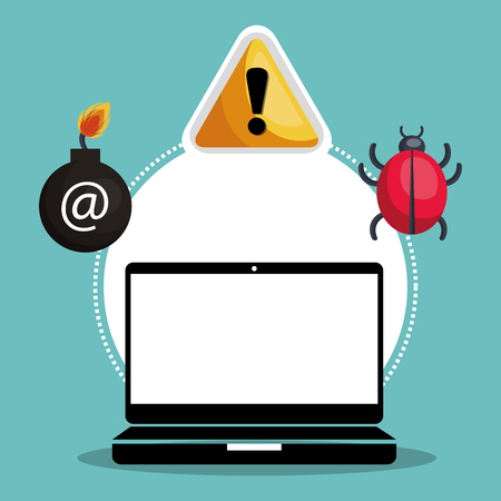 laptop computer and informatic alert security system icon set. colorful design. vector illustrationのイラスト素材