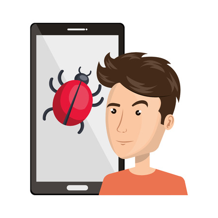 avatar man person with smartphone device and cyber virus icon. vector illustrationのイラスト素材