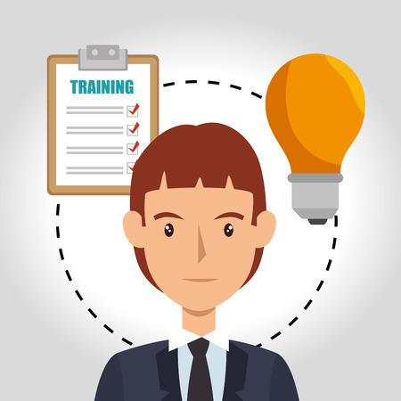 avatar business man with training report table and yellow bulb light. vector illustrationのイラスト素材