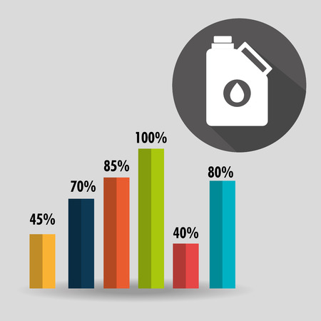 graphic bars with percentage numbers and oil gallon icon. colorful design. vector illustrationのイラスト素材