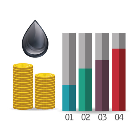 black drop and graphic chart with money coins. petroleum and oil price design vector illustrationのイラスト素材