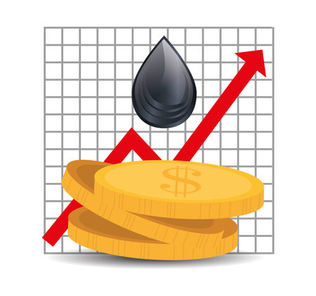 black drop with money coins and financial red arrow. oil and petroleum price design. vector illustrationのイラスト素材
