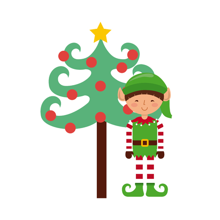 christmas character with tree icon vector illustration designのイラスト素材