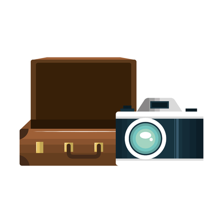 travel suitcase with photographic camera icon over white background. vector illustrationのイラスト素材