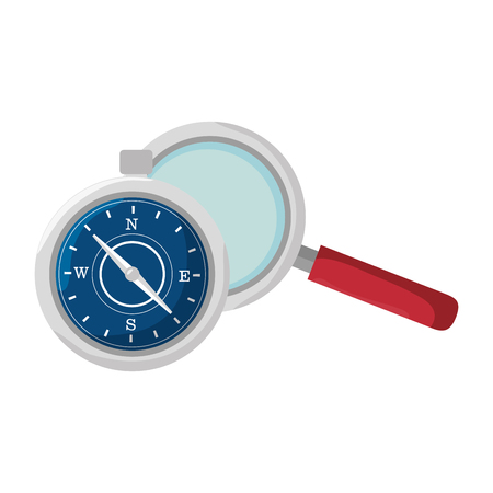 compass navigation device and magnifying glass icon over white background. vecor illustrationのイラスト素材
