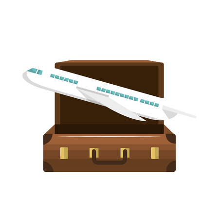 travel suitcase with airplane icon over white background. vector illustrationのイラスト素材