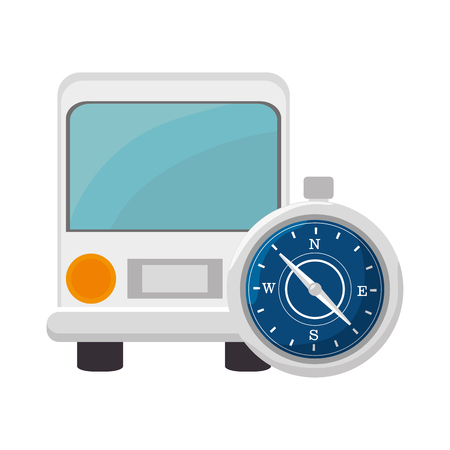 bus transportation vehicle and compass device icon over white background. vector illustrationのイラスト素材