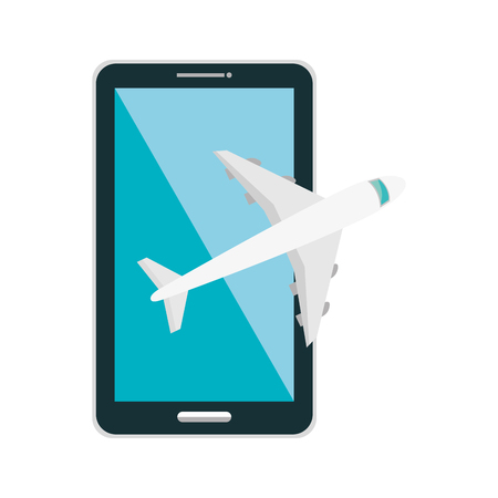smartphone portable device with airplane icon over white background. vector illustrationのイラスト素材
