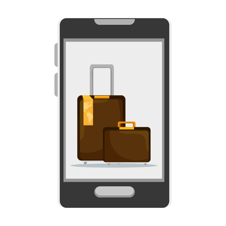 smartphone portable device with suitcases icon over white background. vector illustrationのイラスト素材