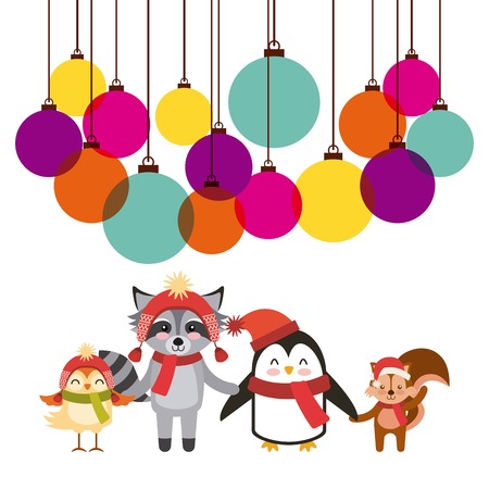 cute animal christmas celebration card vector illustration designのイラスト素材