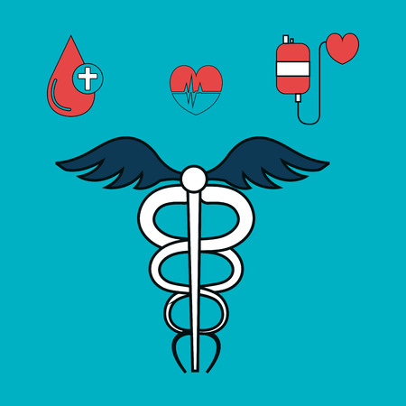 medical symbol and medicine icon set over blue background. vector illustrationのイラスト素材