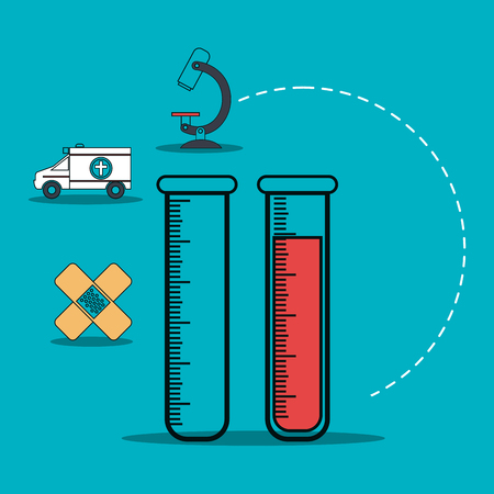 medical test tube and medicine icon set over blue background. vector illustrationのイラスト素材
