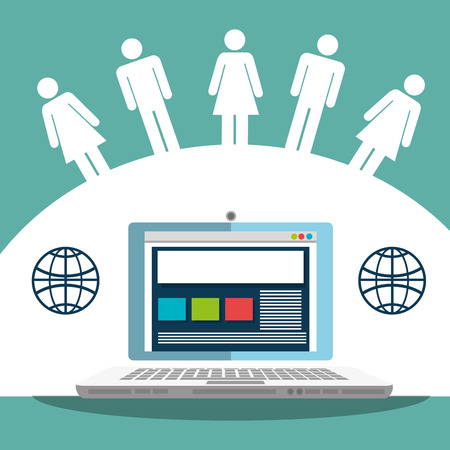 laptop computer with social media icon set over white and blue background. colorful design. vector illustrationのイラスト素材