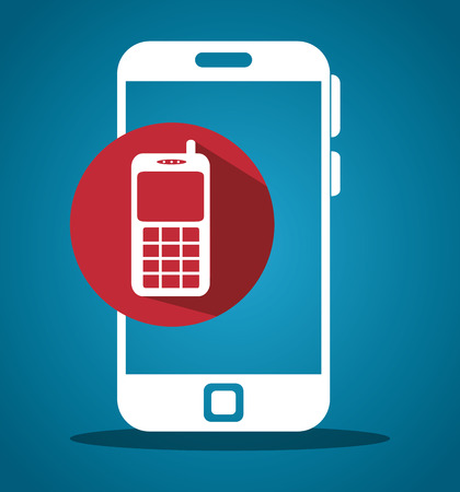 smartphone portable device with cellphone icon over red circle and blue background. vector illustrationのイラスト素材