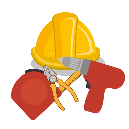 yellow helmet and construction tools over white background. vector illustrationのイラスト素材