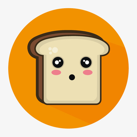 loaf slice   cartoon surprised face over orange circle and white background. vectrのイラスト素材