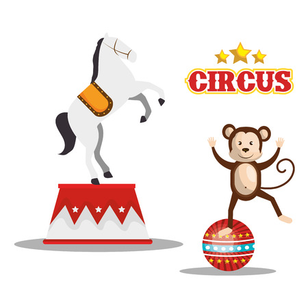 happy monkey and horse circus show icon over white background. colorful design. vector illustrationのイラスト素材