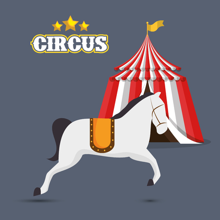 horse and red and white striped tent circus icon over gray background. colorful design. vector illustrationのイラスト素材