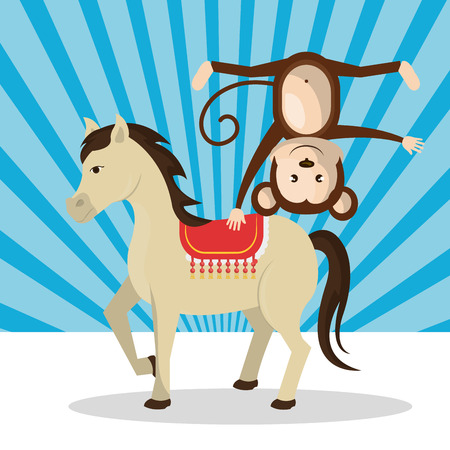 horse with happy monkey circus show icon over background. colorful design. vector illustrationのイラスト素材