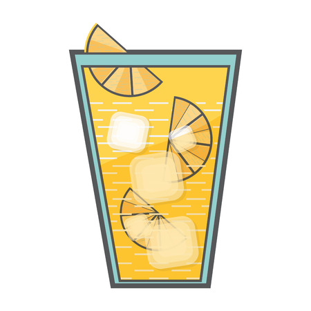 cocktail glass liquor drink with ice and lemon slices over white background. vector illustrationのイラスト素材