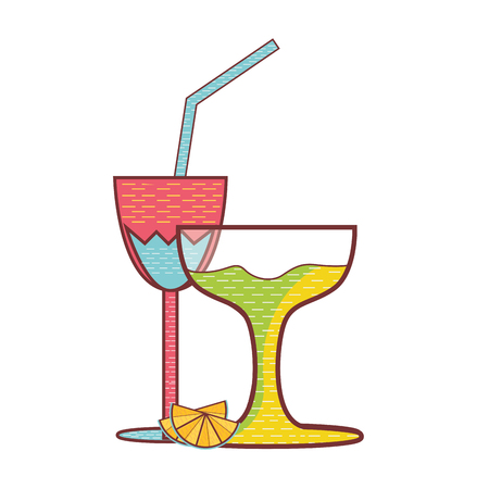 cocktails liquor drinks with lemon slice and straw over white background. vector illustrationのイラスト素材