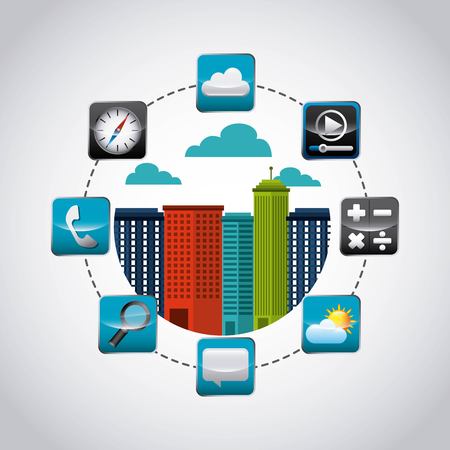 cityscape with app store icons vector illustration designのイラスト素材
