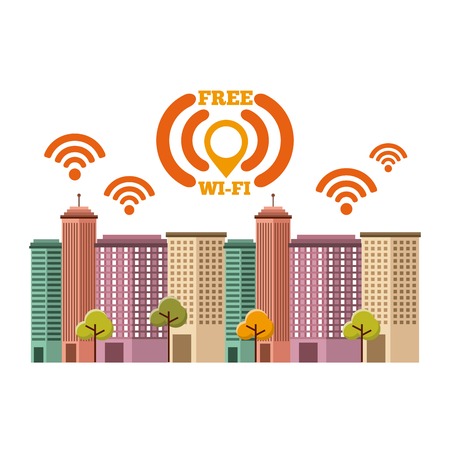 cityscape with wifi service vector illustration designのイラスト素材