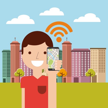 cityscape with wifi service vector illustration designのイラスト素材