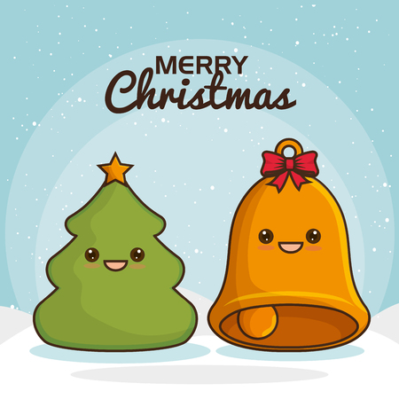 merry christmas characters kawaii style vector illustration designのイラスト素材