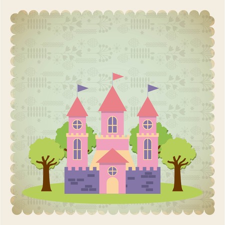 cute pink fantasy castle vector illustration designのイラスト素材