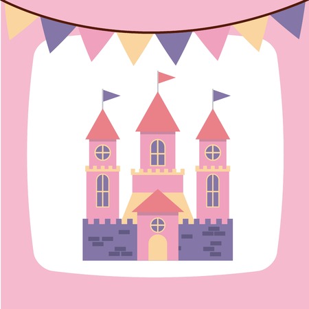 cute pink fantasy castle vector illustration designのイラスト素材