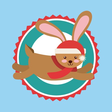cute animal christmas celebration card vector illustration designのイラスト素材