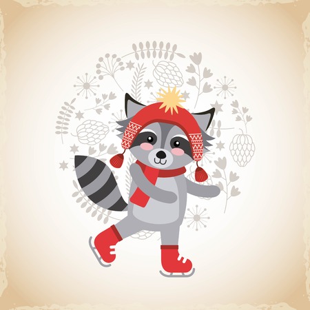 cute animal christmas celebration card vector illustration designのイラスト素材